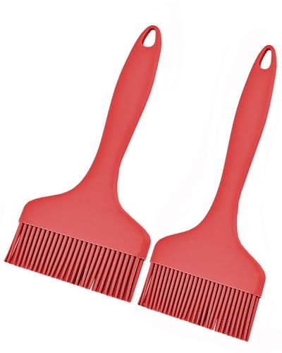 2Pcs Silicone Basting Pastry Brush - Heat Resistant Cooking Brushes Food Brush for Oil, Sauce, BBQ, Baking Outdoor Grill Dishwasher Safe – Red - color: Red