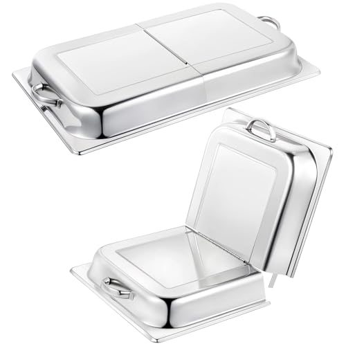 Blulu 2 Pack Hinged Dome Cover with Handle, 21. 65 x 13 x 2. 56 Inch, Steam Table Pan Hotel Pan Cover Stainless Steel Hinged Dome