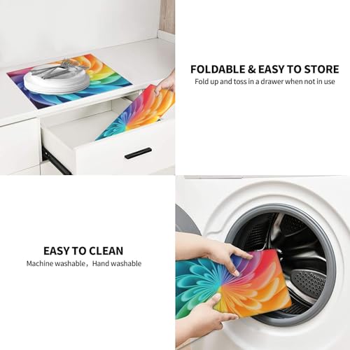 Rainbow Dynamic Print Dish Drying Mat for Kitchen Counter Ultra Absorbent Microfiber Dishes Drainer Mats Washable Drying Pads for Sinks 16 x 18 In - color: Rainbow Dynamic