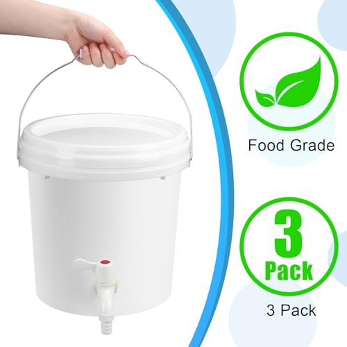 Maxcheck 3 Pack Bucket with Spigot and Lid, Plastic Drink Dispenser with Bottling Bucket Spigot for Self Service Catering and More(2.5 Gallon) - size: 2.5 Gallon
