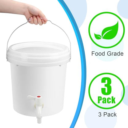 Maxcheck 3 Pack Bucket with Spigot and Lid, Plastic Drink Dispenser with Bottling Bucket Spigot for Self Service Catering and More(2.5 Gallon) - size: 2.5 Gallon