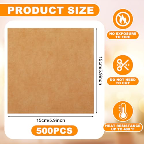 500pcs 6x6in Squares Patty Paper, Parchment Paper Squares Sheets, Unbleached Parchment Wax Sheets, Heavy Duty & Non-stick for Separating, Cookies, Storing Foods Wrapping Candies