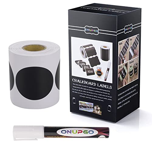 ONUPGO Chalkboard Labels-180pcs Waterproof Reusable Blackboard Stickers with 1 Liquid Chalk Marker for Mason Jars, Parties Decoration, Craft Rooms, Weddings, Storage, Organize Your Home & Kitchen - color: C: Round Shape