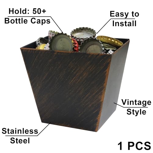 Rustic Wall Mounted Bottle Cap Catcher Stainless Steel, Antique Copper Beer Soda Cap Bucket Mounted for Post Cooler Table - color: Antique Copper