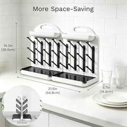 Baby Bottle Drying Rack 2 Pack, 24-Hook Modular Vertical Bottle Drying Rack for Baby Bottles, Pump Parts and Pacifiers, Space Saving Countertop Baby Bottle Organizer with Stable Base and Drip Trays