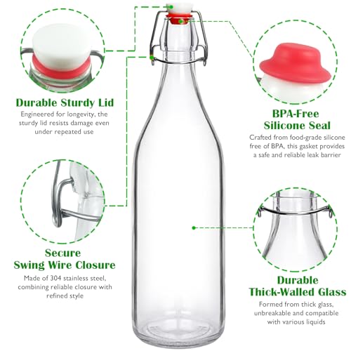 33.75 oz Swing Top Glass Bottle, Flip Top Glass Bottle with Airtight Lid for Fermentation, Kombucha, Vanilla Extract, Mead, Limoncello, Coquito, Vinegar, Mead, Beer, Kefir, Soda, Juice, Oil