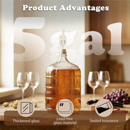 2 Pcs 5 Gallon Glass Carboy with Undrilled Drilled Rubber Stoppers Carboy Handle and Bubble Airlock Brush Transport handles Wine Fermenter Beer Fermenting Jug Glass for Beer Wine Equipment