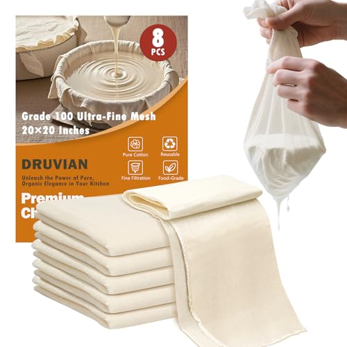 High-Grade 100 Cheesecloth – 8-Pack, Soft & Durable 20x20 Inch Cotton, Lock-Edged, Reusable for Cooking, Straining, and Cheesemaking - color: 8Pcs