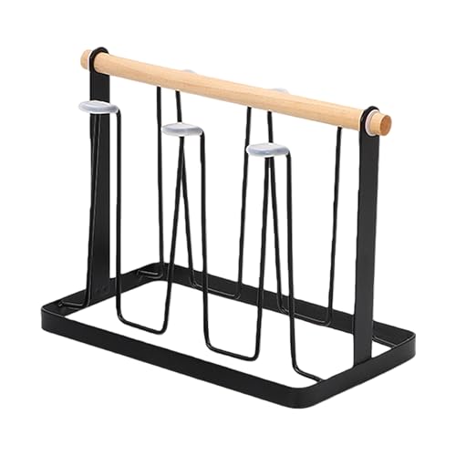 Cup Drying Rack, Bottle Drying Rack, Slanted Iron Coffee Mug Holder Stand, Countertop Glass Organizer, Removable Drain Tray Kitchen Tumbler Caddy, Counter Glass Tree - color: Black