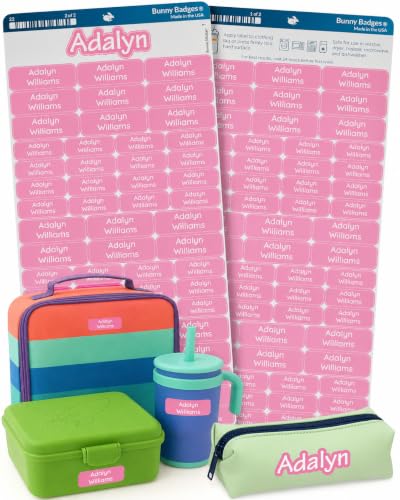 Bunny Badges Personalized Daycare Name Labels for Kids (120 Labels) Custom Label for Clothing Tag - Waterproof Name Stickers for Clothing Tags, Bottles, Backpacks and School Supplies (Rose Pink) - color: Rose Pink