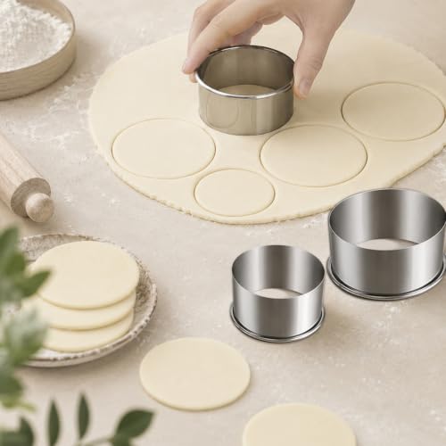 Biscuit Cutters Set, Round Cookie Cutters, Stainless Steel Dumpling Cutters,Cake Pastry Cutters,Scone Cutters Molds for Cooking Baking (3Pcs, Plain Edge) - size: 3Pcs, Plain Edge