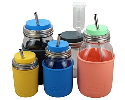 Frost Silicone Straw Hole Tumbler and Fermentation Lids with Stainless Steel Bands by Mason Jar Lifestyle (2 Pack, Regular Mouth) - color: Frost, size: Regular Mouth