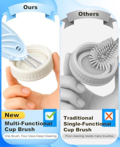4 in 1 Cup Lid Gap Cleaning Brush Set 2 Pcs - Multifunctional Bottle Cleaning Brush Tools for Home Kitchen and Travel Cleaning | Portable Silicone Cup Lid Cleaner in 2 Colors (Beige & Blue) - color: Beige & Blue