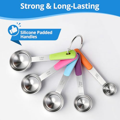 Bopei Measuring Cups and Spoons Set Stainless Steel 10 Piece for Cooking and Baking (5 Cups + 5 Spoons, Colorful Handles) - color: Colorful