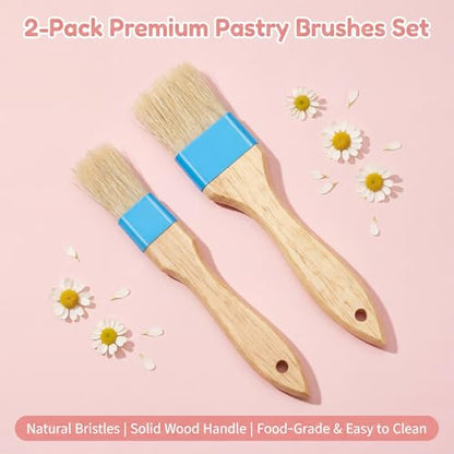 Pastry Basting Brush Food Brushes Heat Resistant Wooden Handle Pastry Brushes for Baking BBQ Brush for Cooking Butter Egg Wash Glazing Oil Sauce (1/1.5-2PCS)