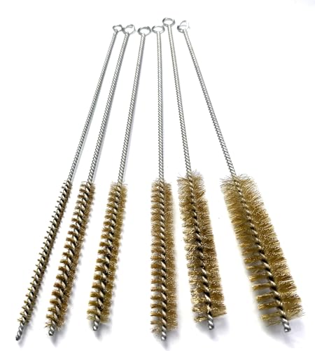 6pcs Brass Tube Pipe Cleaners Brush Set , Multi-Functional Bottle Brushes Long Brass Cleaning Wire Brushes for Cleaning Rust Set for Drill/Hand Descaling Rust Removal , 0.3"-1"