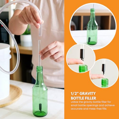 FastRack Auto Clamp 1/2" Gravity Filler w/ 6.5' ft Hose Siphoning Kit w/Food Grade BPA Free Plastic, Tubing for Beer or Wine, Carboy Bottle Filling, Clear