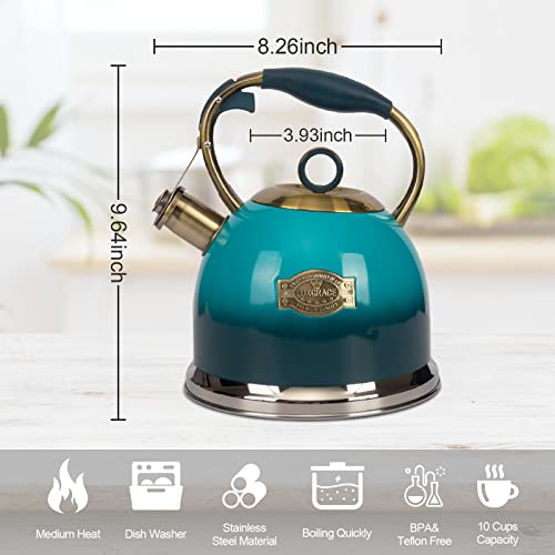 Tea Kettle -3.0 Quart Tea Kettles Stovetop Whistling Teapot Stainless Steel Tea Pots for Stove Top Whistle Tea Pot - color: Blue