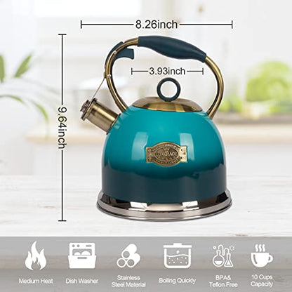 Tea Kettle -3.0 Quart Tea Kettles Stovetop Whistling Teapot Stainless Steel Tea Pots for Stove Top Whistle Tea Pot - color: Blue
