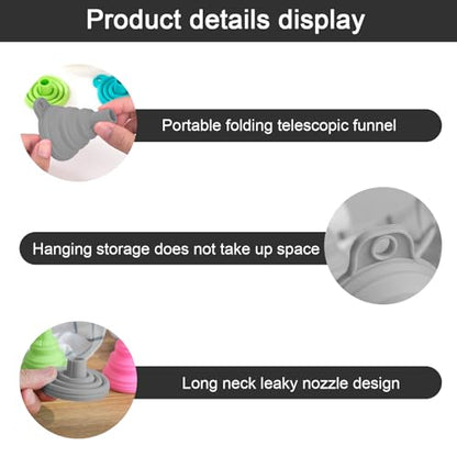 Kitchen Funnel Set 3 Pack, Small Medium Large, Kitchen Accessories Foldable Silicone Collapsible Funnels for Filling Water Bottle Liquid Transfer, Grey - color: 3 Gray