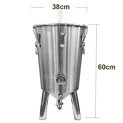 Fermenation Tank, Home Brewing Fermenation Tank Conical Fermenter Stainless Steel Tank 35 Liters with Chiller Silver