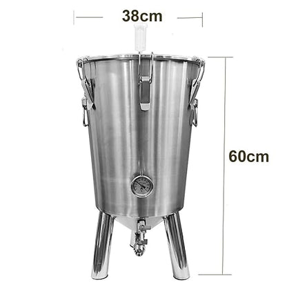 Fermenation Tank, Home Brewing Fermenation Tank Conical Fermenter Stainless Steel Tank 35 Liters with Chiller Silver