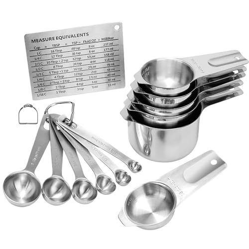 Measuring Cups and Spoons Set Heavy Duty 304 Metal Stainless Steel Measuring Cup Spoon Kitchen Gadgets for Cooking Baking (Set of 15) - size: Set of 15