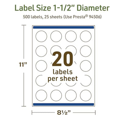 Avery Dissolvable Round Labels, Sure Feed Technology, 1.5" Diameter, Matte White, Print-to-The-Edge, Laser/Inkjet Printable, 500 Labels Total - style: 500 labels