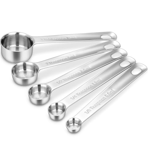 KEAWELL Premium 5-Piece 18/10 Stainless Steel Measuring Spoons Set – Durable, Stackable, Dishwasher Safe – Nesting Design for Baking & Cooking (Silver, 5PC Measuring Spoons) - size: 5PC Measuring Spoons