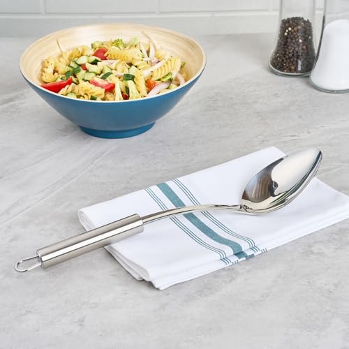 Restaurantware Stainless Steel Cooking Spoon - German Standard Metal Kitchen Spoon with Ergonomic Handle, Dishwasher Safe, Heat-Resistant - Heavy-Duty Serving Spoon For Mixing, Stirring - style: Steel Serving Spoon