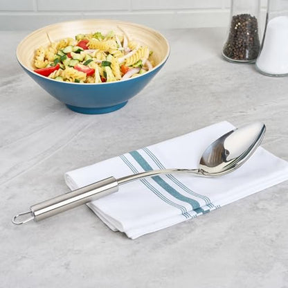 Restaurantware Stainless Steel Cooking Spoon - German Standard Metal Kitchen Spoon with Ergonomic Handle, Dishwasher Safe, Heat-Resistant - Heavy-Duty Serving Spoon For Mixing, Stirring - style: Steel Serving Spoon