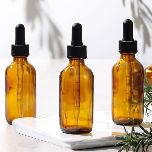 4 Pack 1 oz Glass Dropper Bottles with Measured Dropper - 30ml Dark Amber Tincture Bottles with Graduated Calibrated Glass Eye Droppers (1ml) for Essential Oils, Liquids - Leakproof Travel Bottles - style: Measured Dropper
