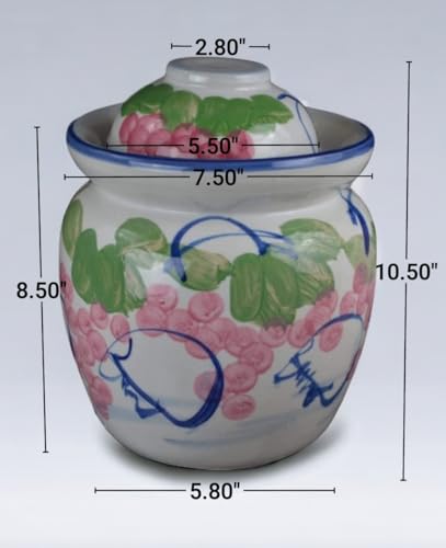Medium Porcelain Pickling Jar 3 Liter with 2 Lids Fermenting Pickling Kimchi Crock Jingdezhen Chinese Korean (pink, 10.5")