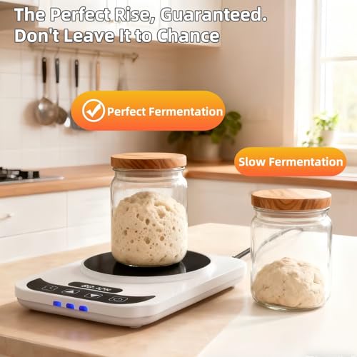 Sourdough Starter Warmer Mat | Precise 1°F Thermostat 70-100°F | 12H Auto Timer | Cooking Heating Pad for Bread Baking, Yogurt Making & Home Baking - color: White