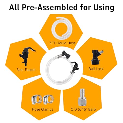 3FT Ball Lock Beer Line Assembly Kit - 5/16" Liquid Line with Picnic Tap Faucet & Quick Disconnect PVC Tubing Ball Lock Picnic Tap for Corny Keg Ball Lock Keg Beer Dispenser Soda Dispensing - size: 3FT- 1 Pack