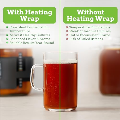 Nourished Essentials | Kombucha Heating Wrap Black - 3''x20'' - Precise Temperature Control for Kombucha Brewing Kit and Fermentation Heater Pad - Homebrew, Germination Supplies and Sourdough Starter