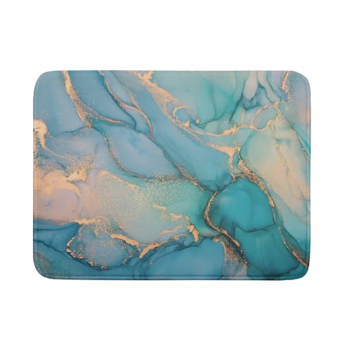 Marble Dish Drying Mat for Kitchen Counter Blue Teal Turquoise Gold Drying Mat 18 x 24 Inch with High Absorbent Reversible Microfiber Dish Drying Pad Dish Rack Pad Drainer Mat for Coffee Bar - color: teal marble, size: 18" x 24"