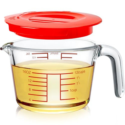 2-Cup High Borosilicate Glass Measuring Cup with Lid for Kitchen | Glass Measuring Beaker with Handle, Measuring Cups with Lid for Liquids, Ideal for Baking, Cooking, Mixing, and Heating - size: 2-Cup