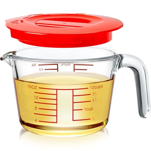2-Cup High Borosilicate Glass Measuring Cup with Lid for Kitchen | Glass Measuring Beaker with Handle, Measuring Cups with Lid for Liquids, Ideal for Baking, Cooking, Mixing, and Heating - size: 2-Cup