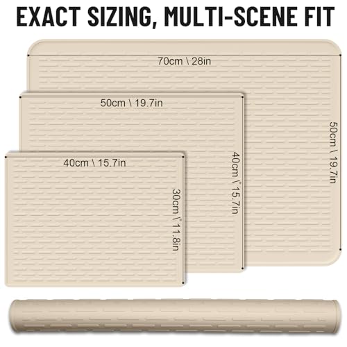 Dish Drying Mat Beige, 11.8x15.8 Inches Silicone Dish Mat Drying Kitchen Mat, Kitchen Drying Mat for Small Spaces, Non-Slip Fast Drain Drying Pad, Protects Surfaces Under Dishes and Glassware - size: 11.8" x 11.8"