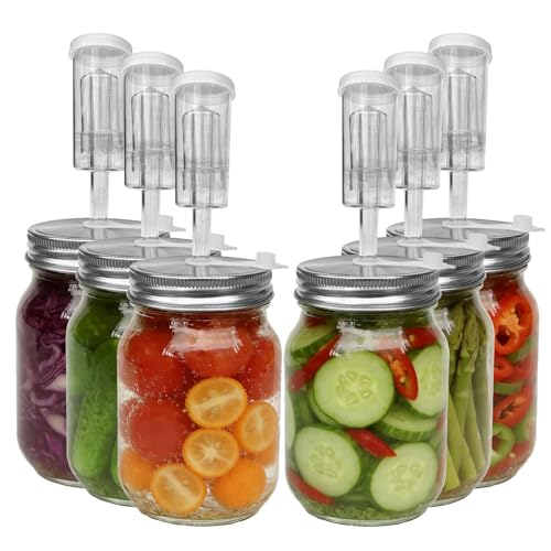 Fermentation Lids Kit for Wide Mouth Mason Jars | 6 304 Stainless Steel Fermenting Lids with 6 Airlocks, 6 Silicone Rings & Grommets-Complete Mason Jar Fermentation Set for Brewing, Fermenting(No Jars - size: 304 stainless steel lid and air valve