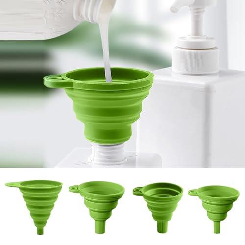 4 Pcs Kitchen Funnel Set, 4 Sizes for Kitchen Accessories Foldable Silicone Collapsible Funnels for Filling Water Bottle Liquid Transfer, Green - color: 4 Green