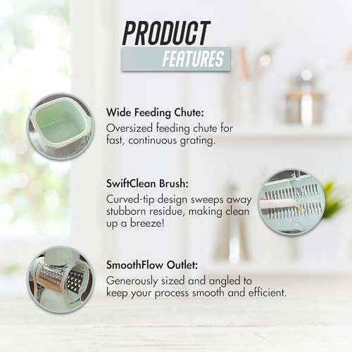 Rotary Cheese Grater Hand Crank, 5 in 1 Vegetable Slicer, Manual Cheese Shredder with Stainless Steel Blades, Food Grater for Cheese Vegetables Nuts, Suction Base, Easy Clean, Green - color: Green