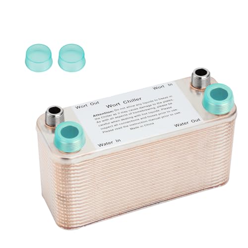 Wort Chiller, 40 Plate Stainless Steel Brazed Plate Heat Exchanger, 1/2 NPT & 3/4 NPT Thread Plate Wort Chiller for Homebrew, Beer Brewing Chiller Wort Cooler -7.5" x 3.8" - size: 40 Plate（1/2 NPT & 3/4 NPT）