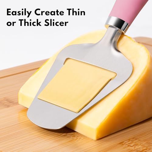 Rainspire Upgraded Non-Stick Cheese Slicers for Block Cheese Multi-Functional Cheese Cutter for Mozzarella, Cheddar, Gruyere Charcuterie Accessories Dishwasher Safe Kitchen Tools, Pink - color: Pink
