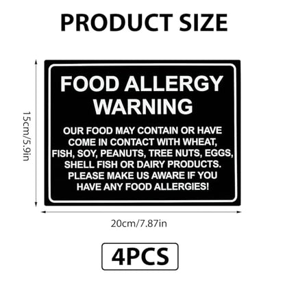 4 Pcs Food Allergy Warning Sign, Self Adhesive Waterproof Cottage Food Law Labels Stickers, Restaurant Cafe Bar Kitchen Safety Labels Stickers for Public Dining Areas (200x150mm)