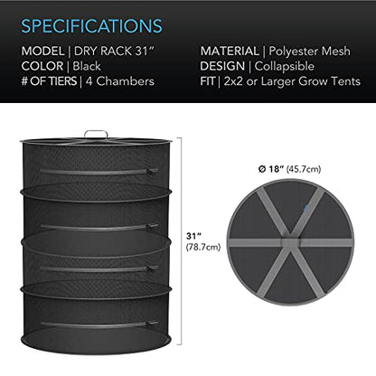 AC Infinity Herb Drying Rack, 4-Layer Hanging Mesh Net for Plants, Seeds, and Buds, 18" Diameter Fit in Grow Tents Closets Hydroponics - size: Small 4-Tier