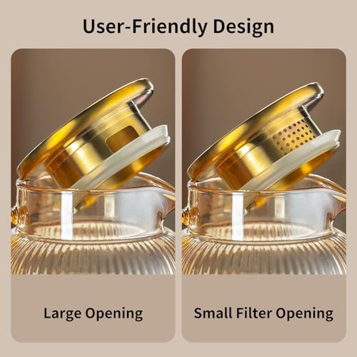 Buaic Glass Pitcher with Lid, 68 oz/ 2 Liter Amber Classic Vertical Stripes Water Pitcher,Glass Water Carafe for Cold Brew, Coffee, Lemonade, Iced Tea,Beverage, Heat Resistant Water Glass Jug - color: Amber, size: 68 Ounces