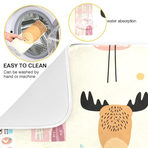 Moose Tree House Beige Dish Drying Mat for Kitchen Counter Super Absorbent Draining Mat with Non-slip Backed Coffee Mat for Dish Cups Bowl Bottles Countertops Sinks Draining Racks