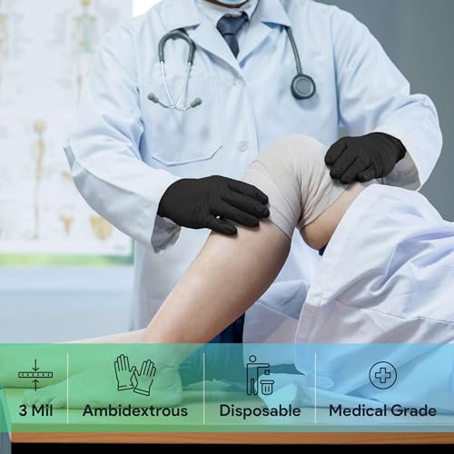 Black X Large Nitrile Gloves Case of 1000 - Medical Grade - Latex-Free, Powder-Free - Disposable Nitrile Gloves - Medical Exam, Lab, and Industrial Use - color: Black (X Large)